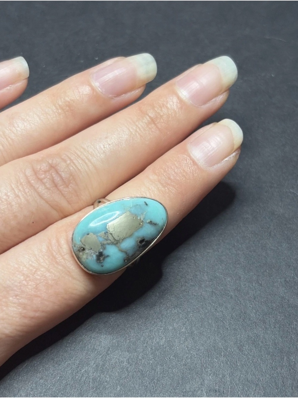 Vintage Sterling Silver Turquoise With Pyrite Ring Size 6.5
